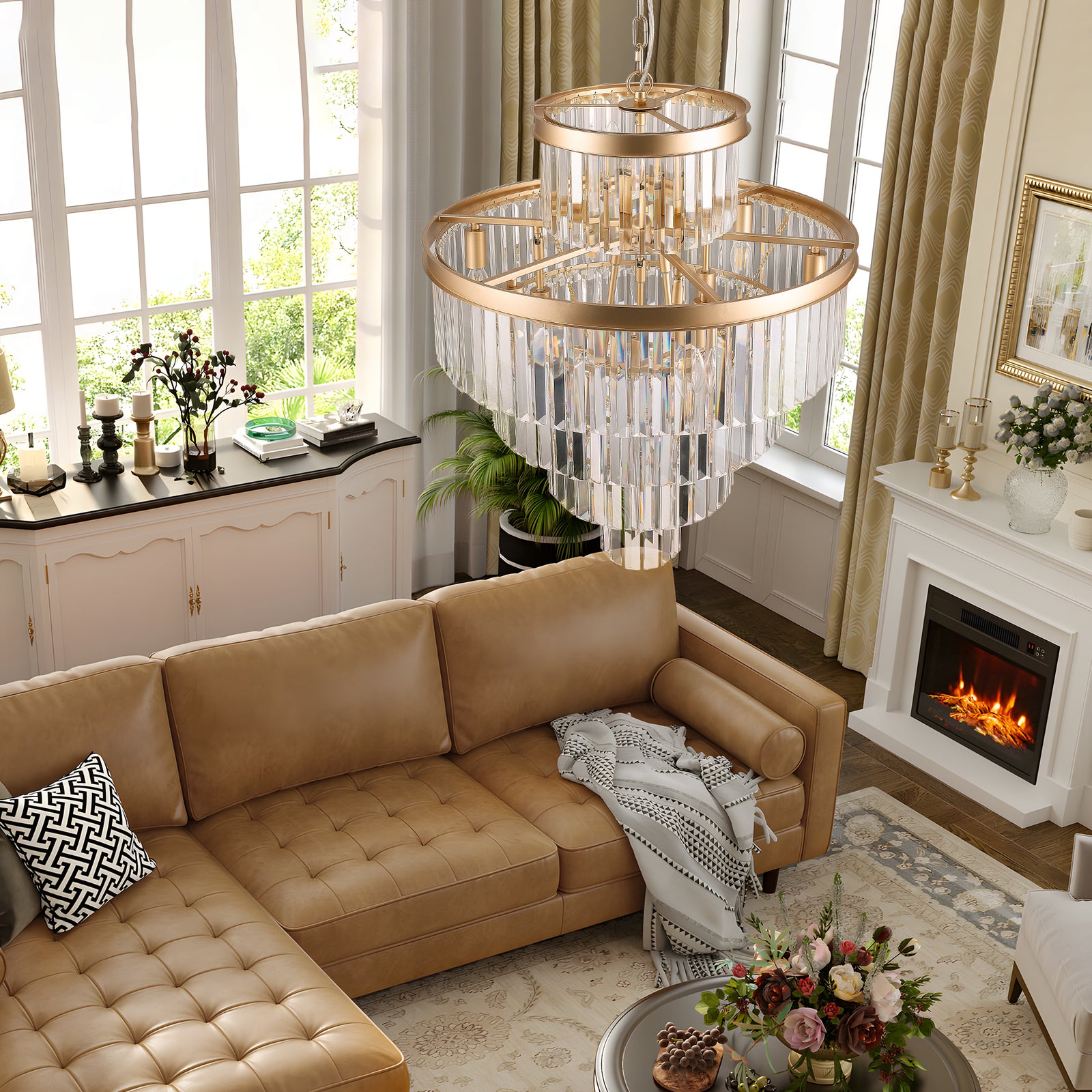 23.6-Inch Golden Crystal Chandelier — Restaurant Dining — view 5
