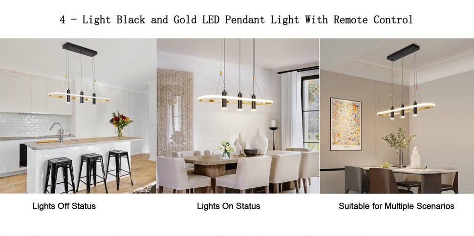 4-Light Black & Gold LED Pendant — Restaurant Dining — view 7