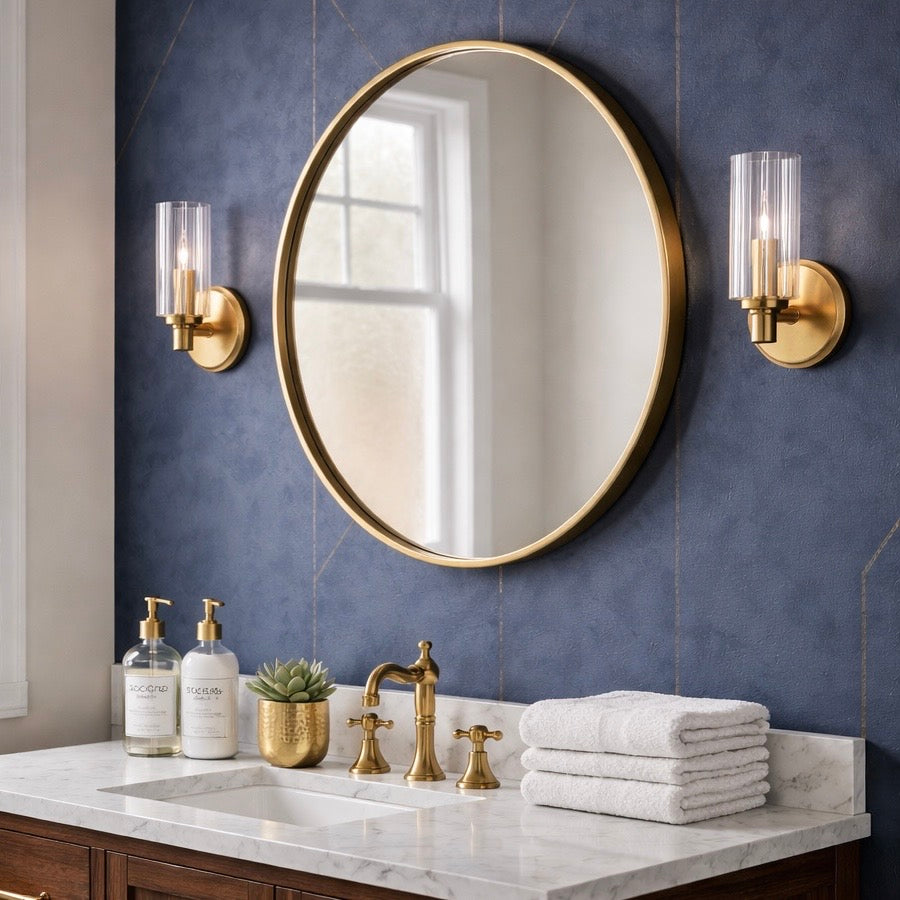 Satin Brass Ribbed Glass Wall Sconce for Restaurant Corridors — view 4