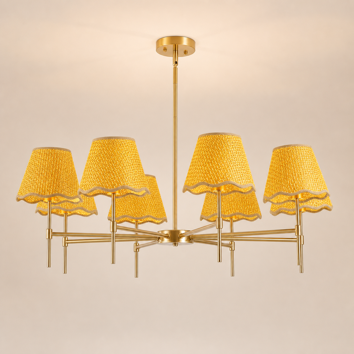 Resto Glow AI product image 2026-08-03 — clean background — 8-Light Golden Rattan Pendant Chandelier — Restaurant Dining & Bar