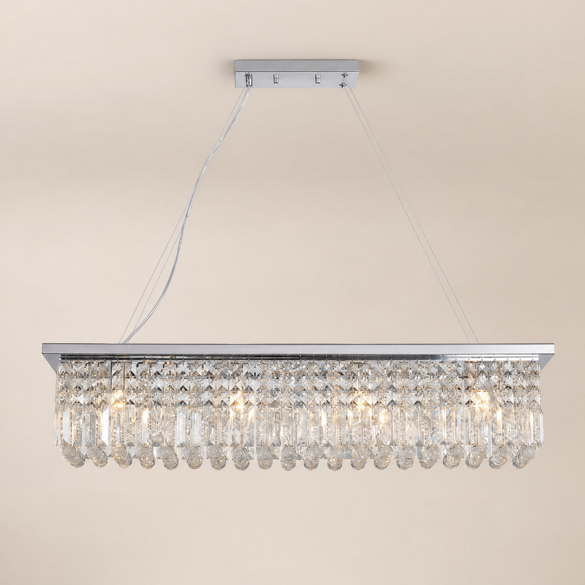 Resto Glow AI product image 2026-08-03 — clean background — 8-Light White Crystal Raindrop Chandelier for Restaurant Dining Rooms