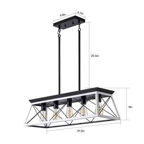 White and Charcoal Five-Light Farmhouse Chandelier for Restaurant Dining Rooms, Banquette Areas, and Warm Hospitality Interiors — view 6