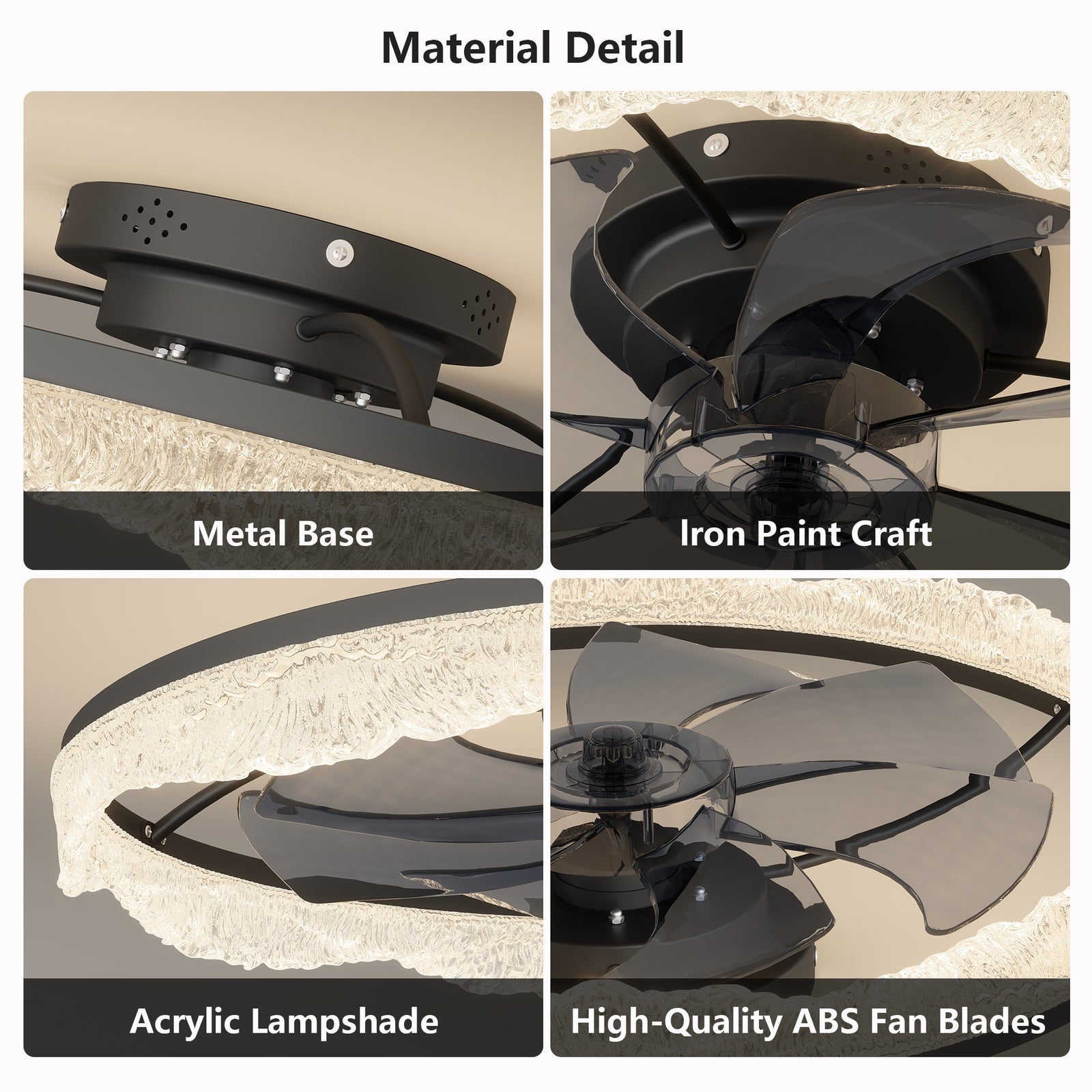 Black 24-Inch Flush Ceiling Fan Light — Quiet Restaurant Dining — view 2