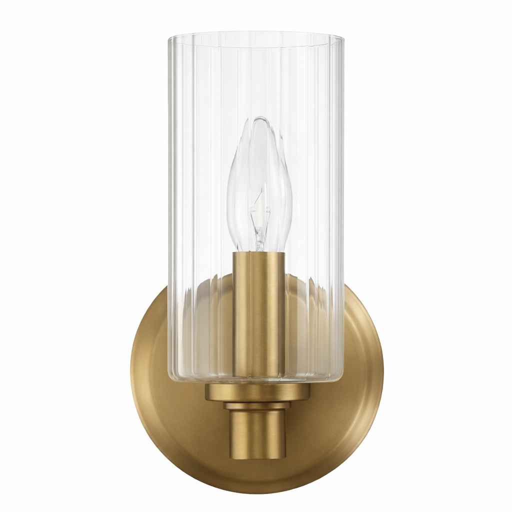 Satin Brass Ribbed Glass Wall Sconce for Restaurant Corridors — view 2