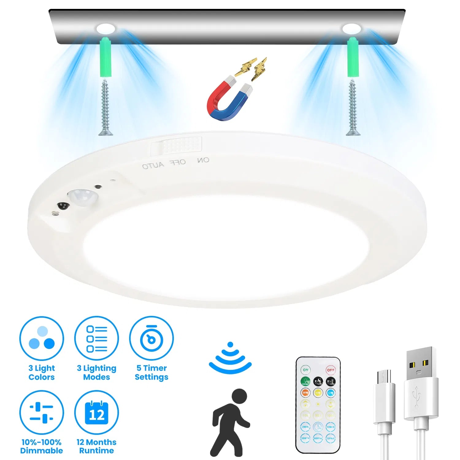 Rechargeable Motion-Sensor Flush Ceiling Light — Restaurant Hallway — view 11