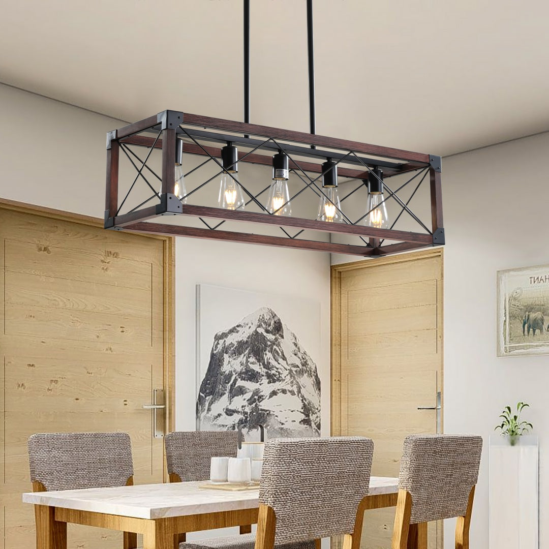 32-Inch Red-Wood Farmhouse Pendant — Restaurant Dining — view 7