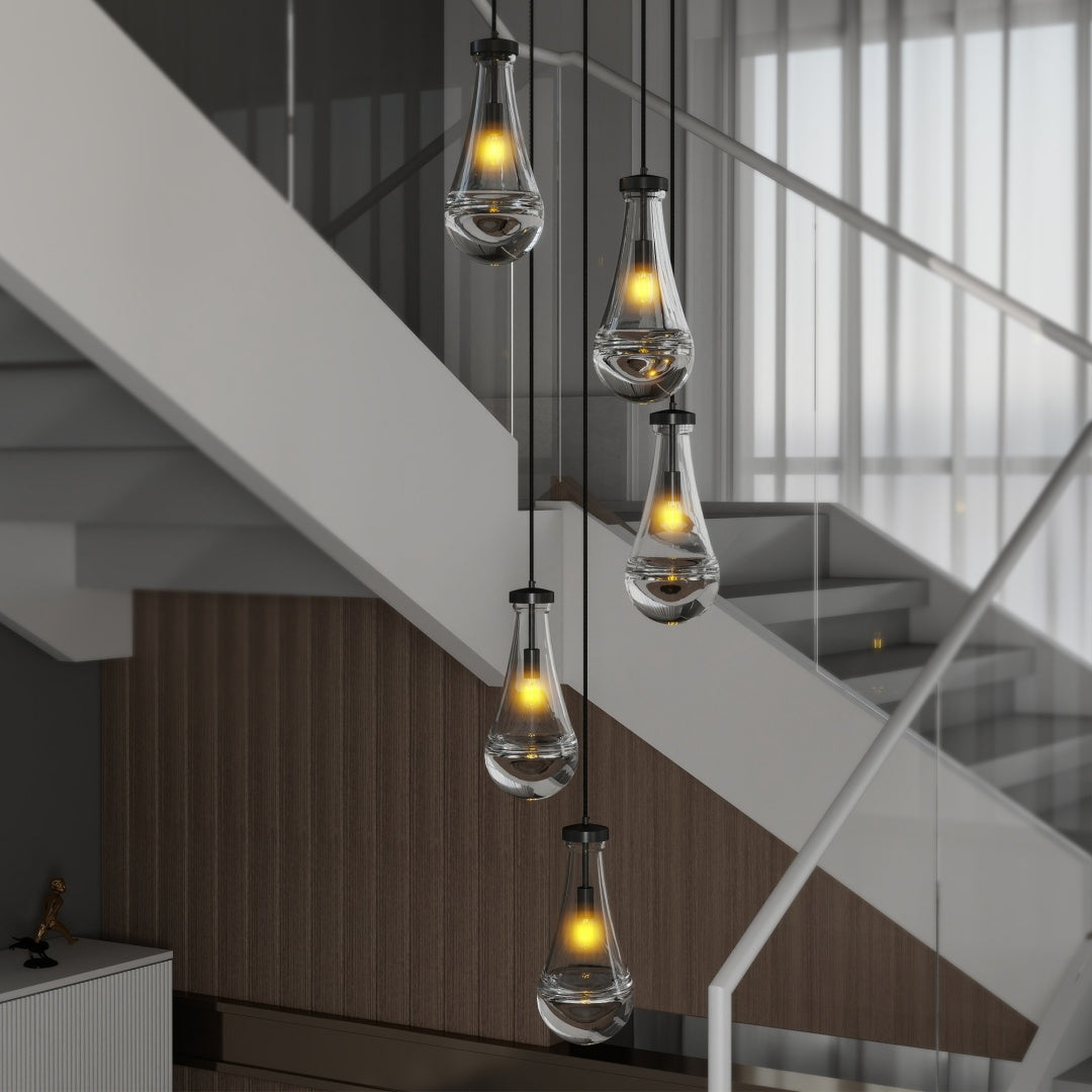 Black 5-Light High-Ceiling Cluster Chandelier for Restaurant Dining Rooms — view 1