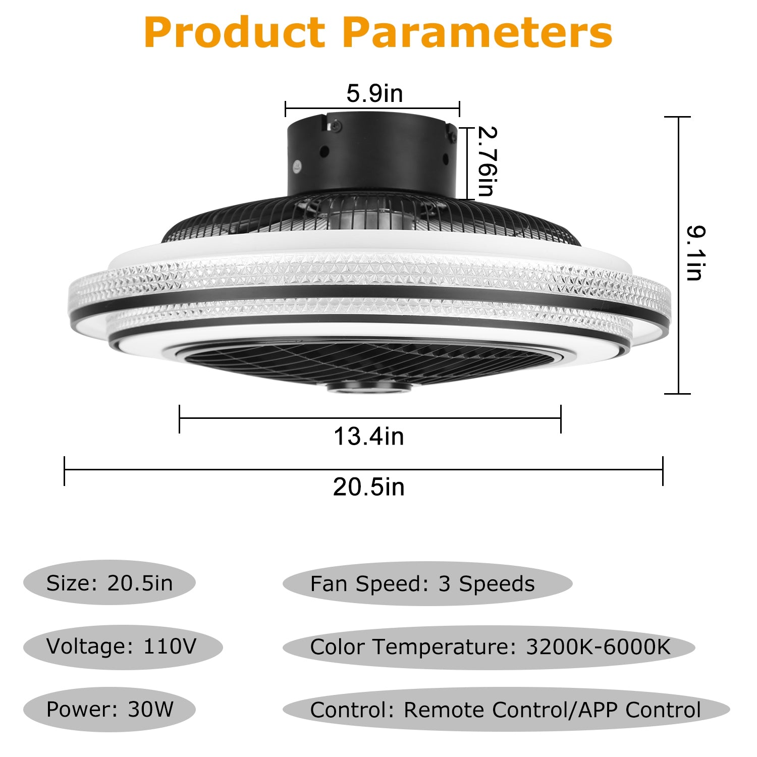 20.5-Inch Black Ceiling Fan with 30W LED — Restaurant Dining — view 7