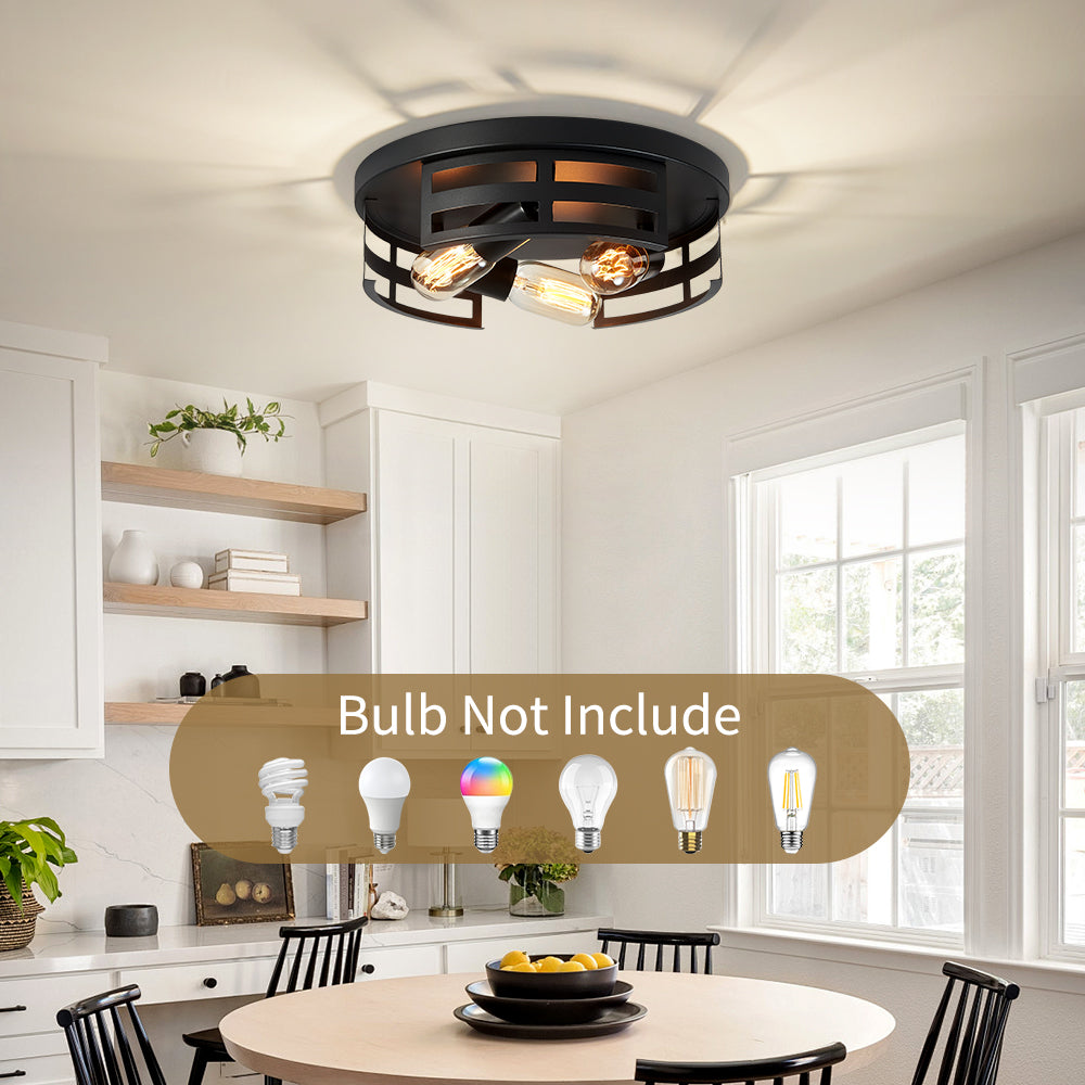 2-Light Black Flush Mount Ceiling Fixture for Restaurant Hallways — view 2