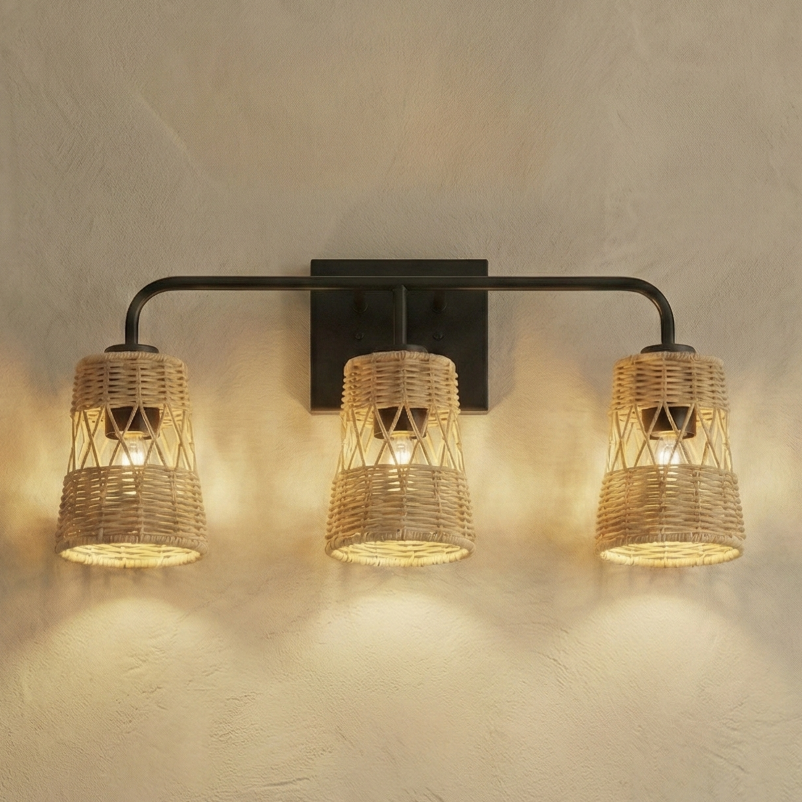 Three-Light Rattan Shade Wall Sconce for Restaurant Restrooms and Dining Corridors — view 4