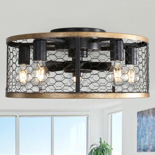 20-Inch Black Caged Ceiling Fan with LED — Restaurant Dining — view 8