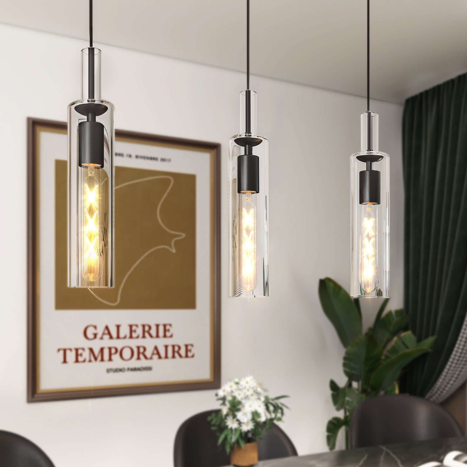 3-Pack Black Glass Pendant Lights for Restaurant Kitchen Islands and Dining Tables — view 5