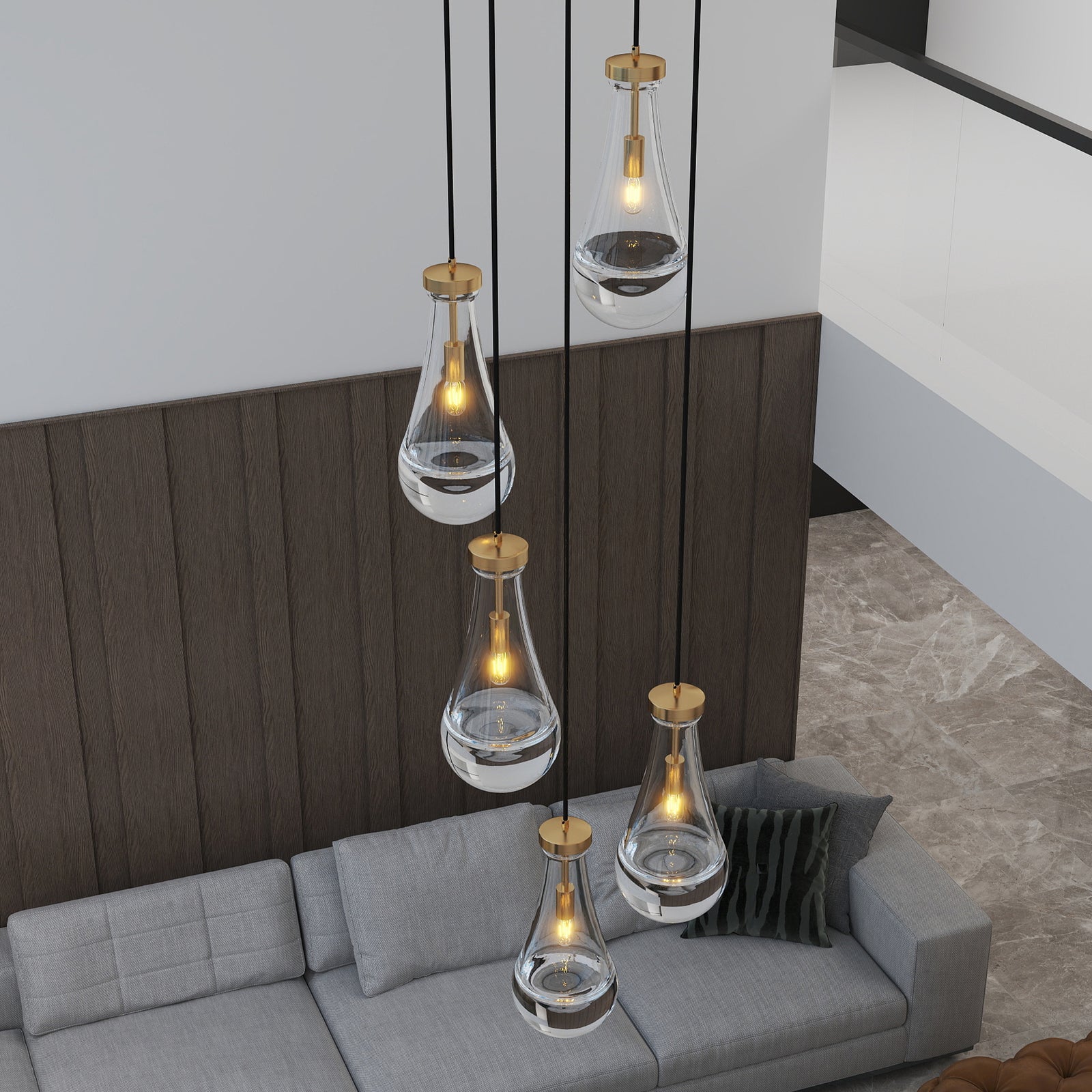 5-Light Brass Cluster Pendant Chandelier — Restaurant Dining — view 4