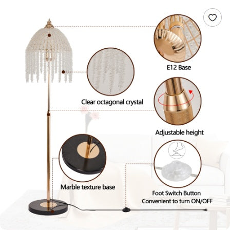 Gold Crystal Waterfall Floor Lamp — 3-Light Lounge Feature — view 3