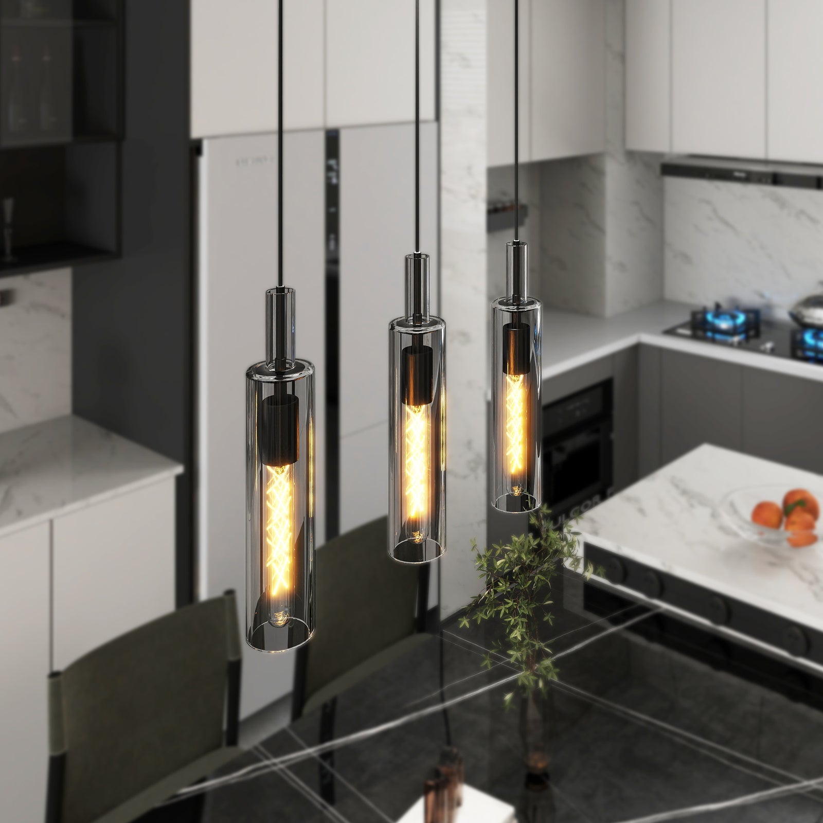 3-Pack Black Glass Pendant Lights for Restaurant Kitchen Islands and Dining Tables — view 2