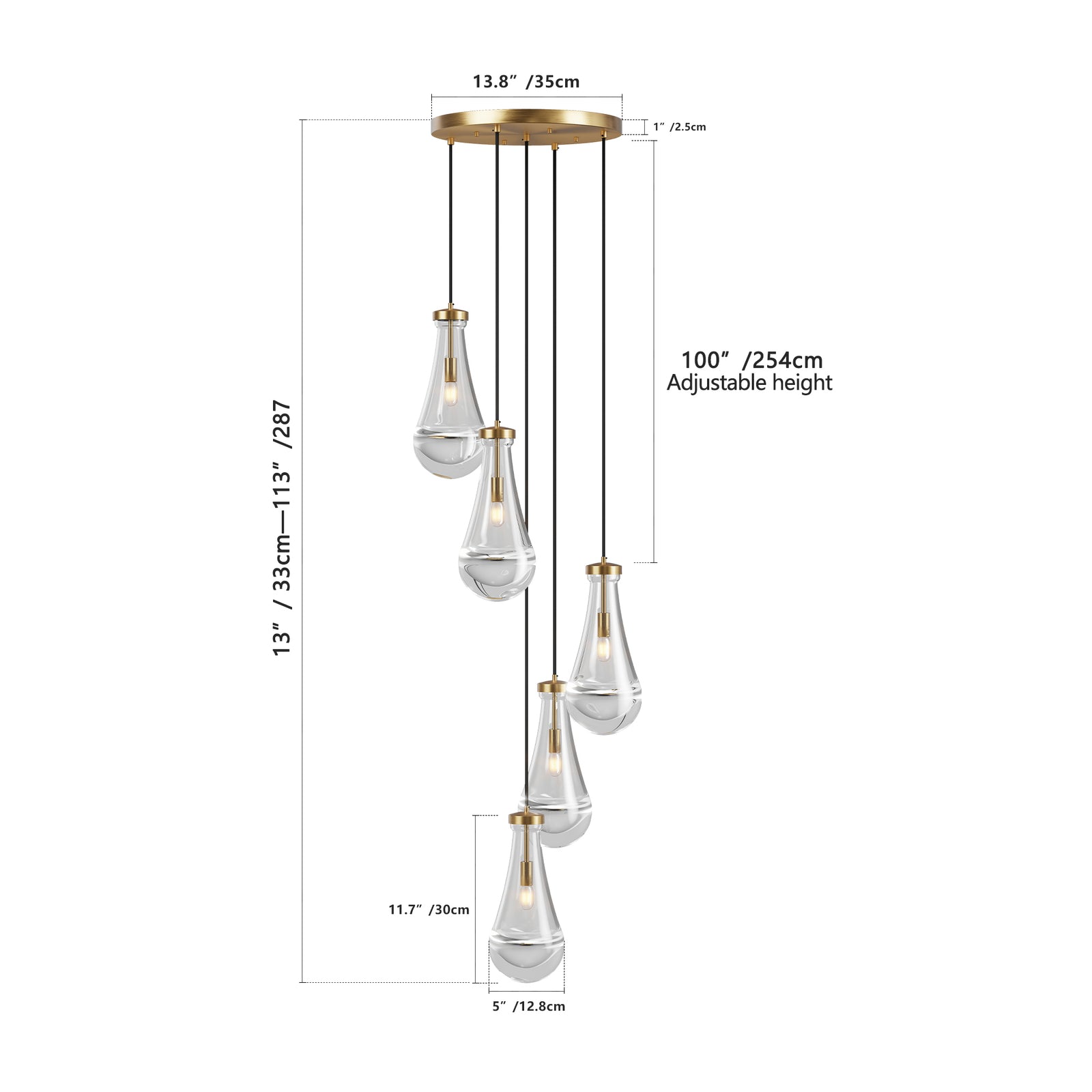 5-Light Brass Cluster Pendant Chandelier — Restaurant Dining — view 9