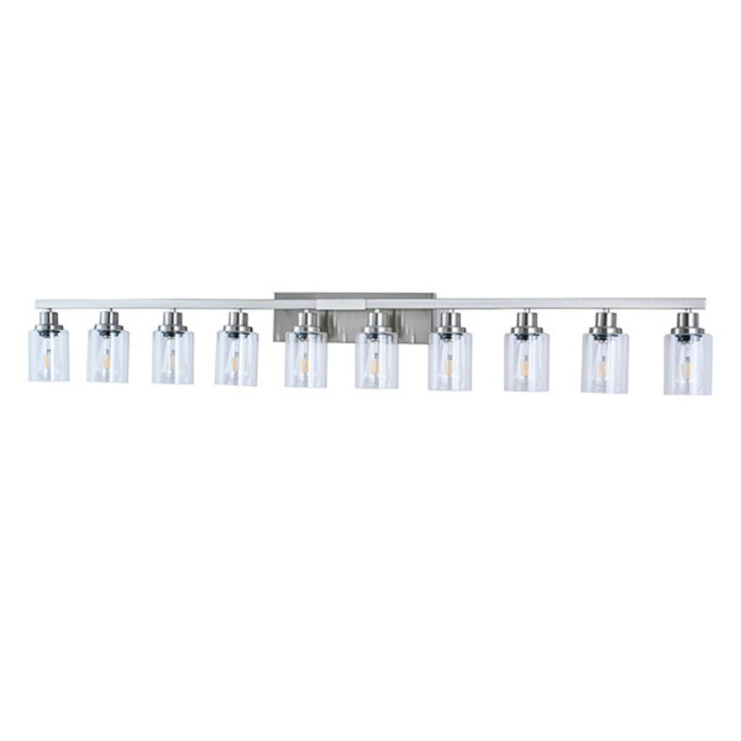 Brushed-Nickel 10-Light Clear-Glass Vanity — Restaurant Washroom — view 6