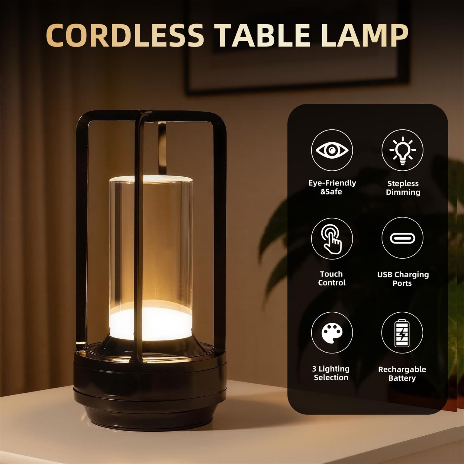Cordless 5000mAh Touch Table Lamp for Restaurant Tables — view 5