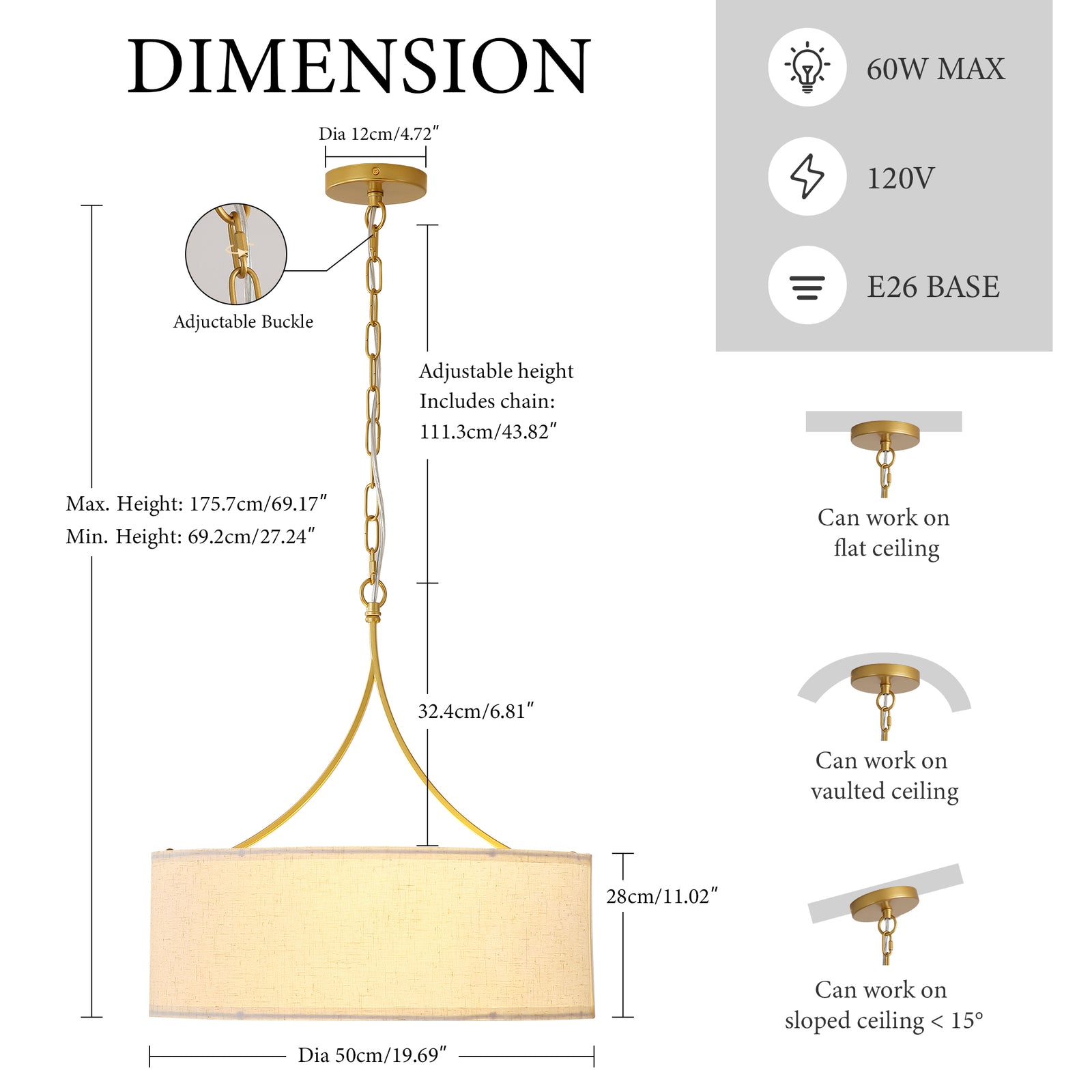 Matte Black 3-Light Fabric Drum Pendant for Restaurant Dining Areas — view 9