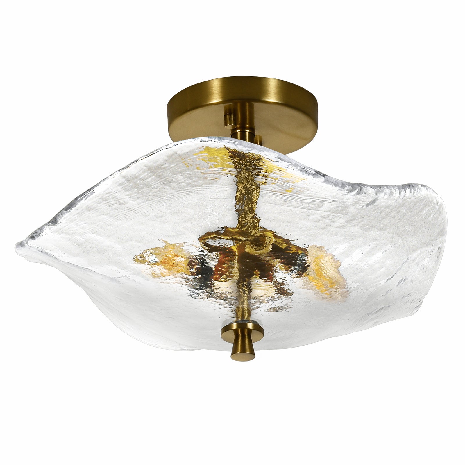 Modern Gold 2-Light Glass Semi-Flush Ceiling Fixture for Restaurant Hallways — view 3