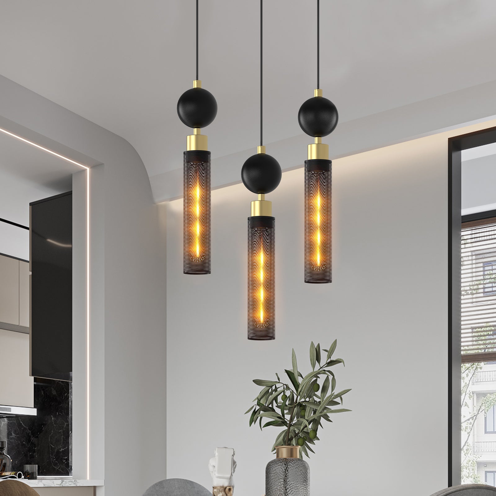 Modern Black Wrought Iron Pendant for Restaurant Kitchen Islands — view 2