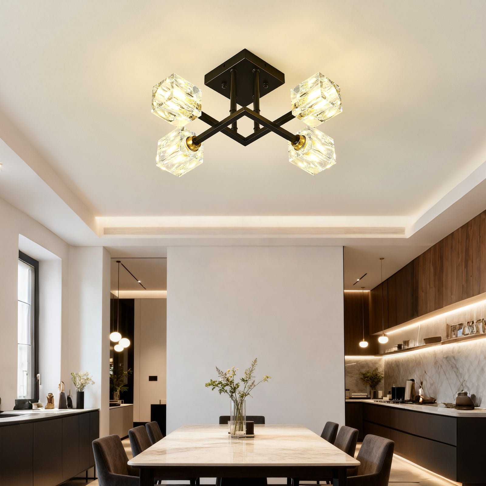 Matte Black 4-Light Crystal Ceiling Fixture for Restaurant Dining Rooms — view 3