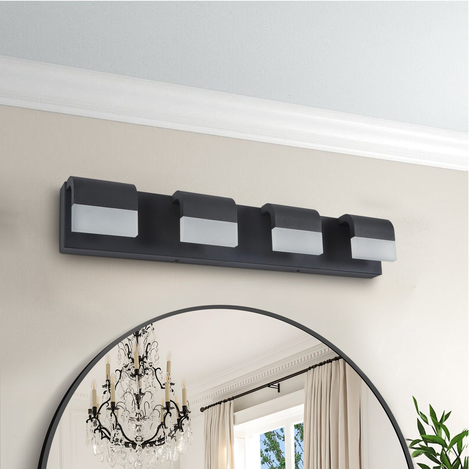 Matte Black 4-Light Acrylic Vanity — Restaurant Washroom — view 7