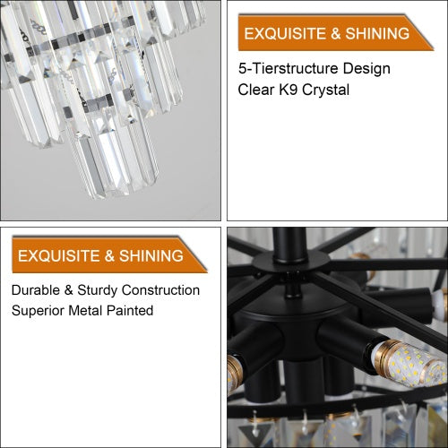 Large Contemporary Black Crystal Chandelier for Restaurant Dining Rooms — view 5
