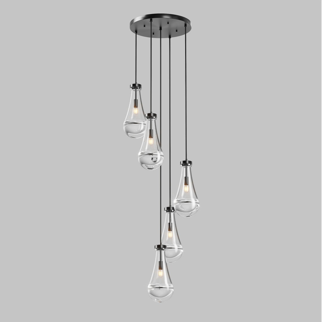 Black 5-Light High-Ceiling Cluster Chandelier for Restaurant Dining Rooms — view 7