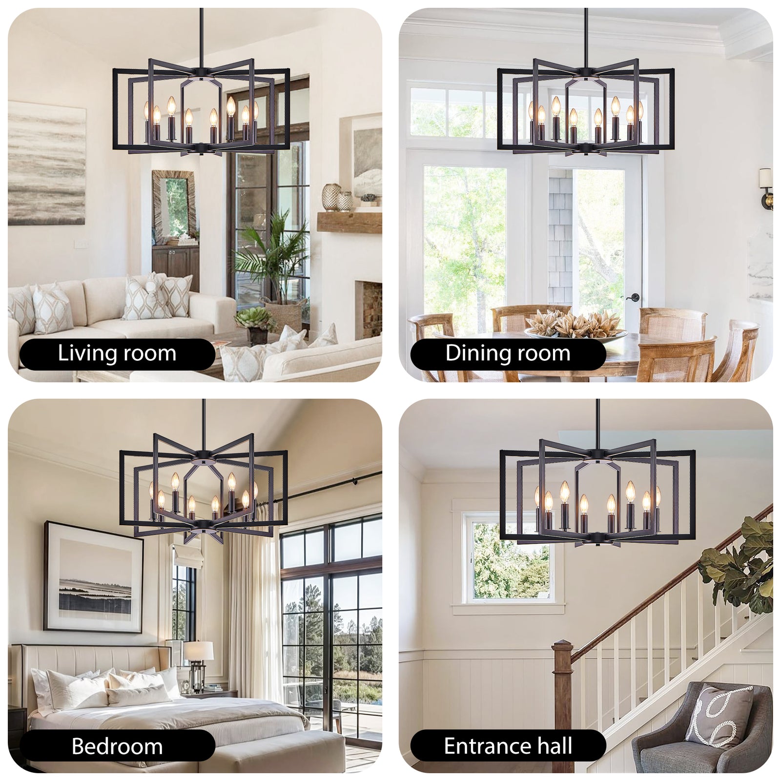 Eight-Light Black Geometric Metal Chandelier for Restaurant Dining Tables, Lounge Seating, and Statement Interior Illumination — view 5
