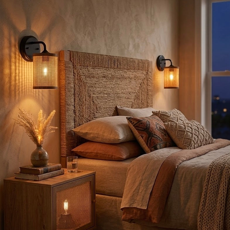 Black Rattan Wall Sconce — Restaurant Accent — view 5