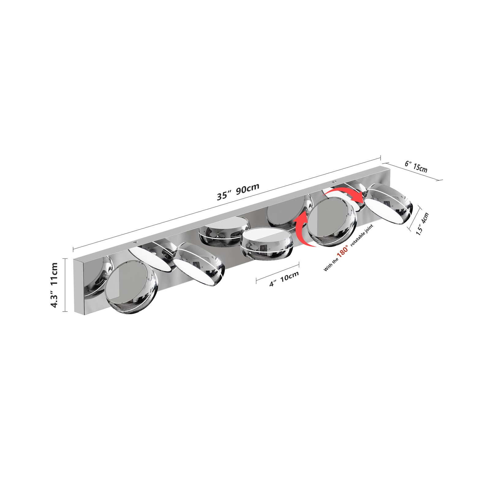 35-Inch Chrome 5-Light LED Vanity Bar for Restaurant Restrooms and Bar Mirrors — view 2