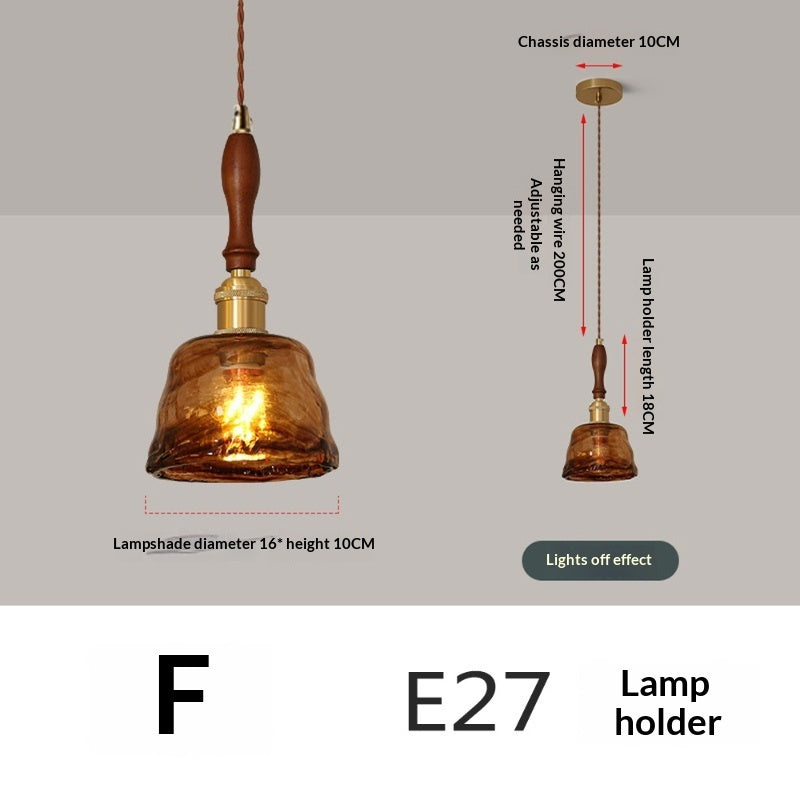 Nordic Retro Restaurant Chandelier Walnut Wood French Brass Glass Pendant Light — view 9