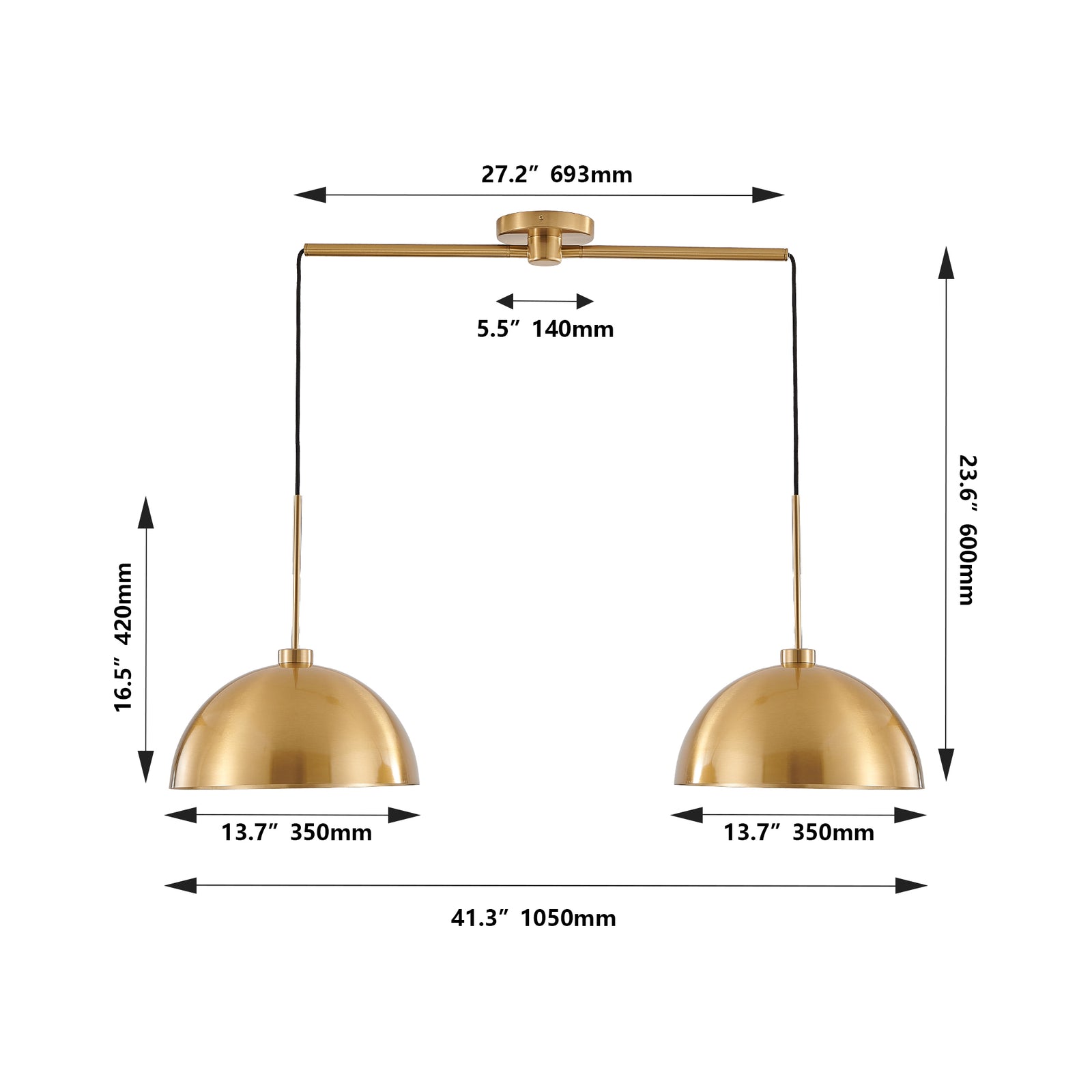 41-Inch Copper Double Pendant Light for Restaurant Dining Rooms and Kitchen Islands — view 10