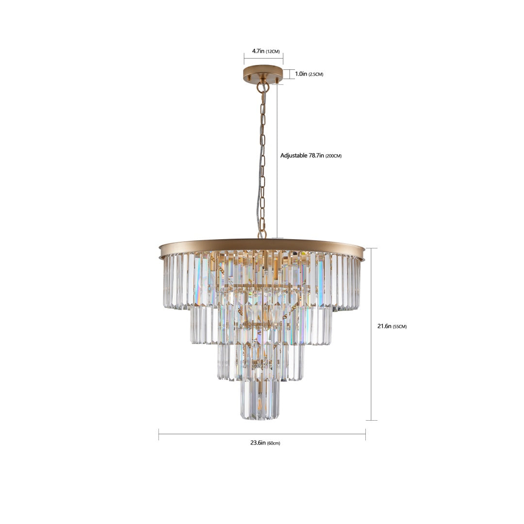 24-Light Four-Tier Golden Crystal Chandelier — Restaurant Dining — view 4