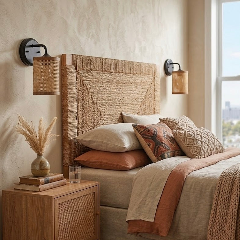 Black Rattan Wall Sconce — Restaurant Accent — view 4