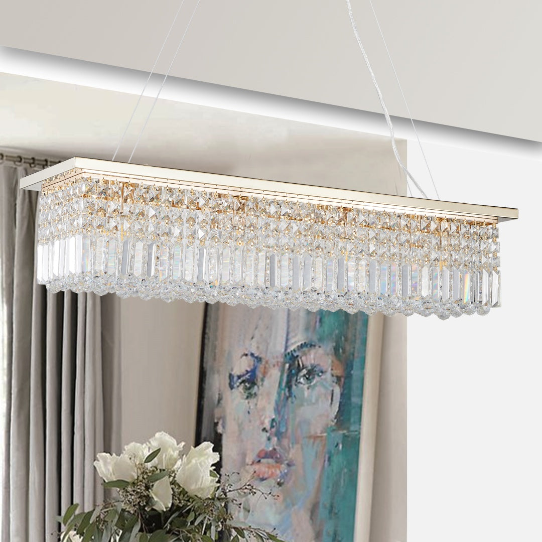 Elegant Gold Cascading Crystal Rectangle Pendant for Restaurant Dining Tables, Bar Counters, and Upscale Hospitality Interiors — view 10