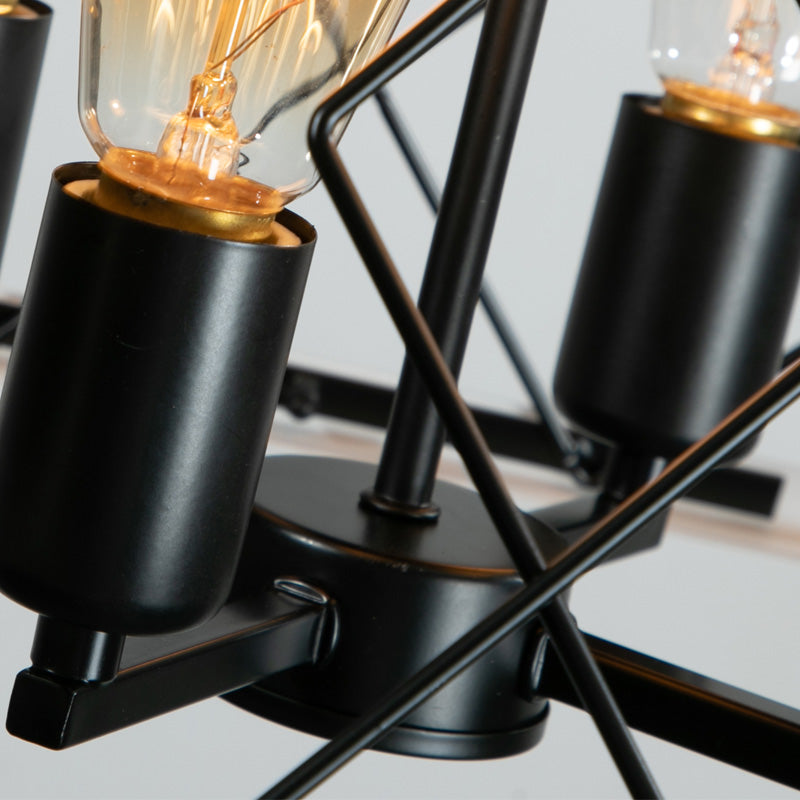 Oak Finish 4-Light Cage Pendant for Restaurant Tables and Bar Counters — view 2