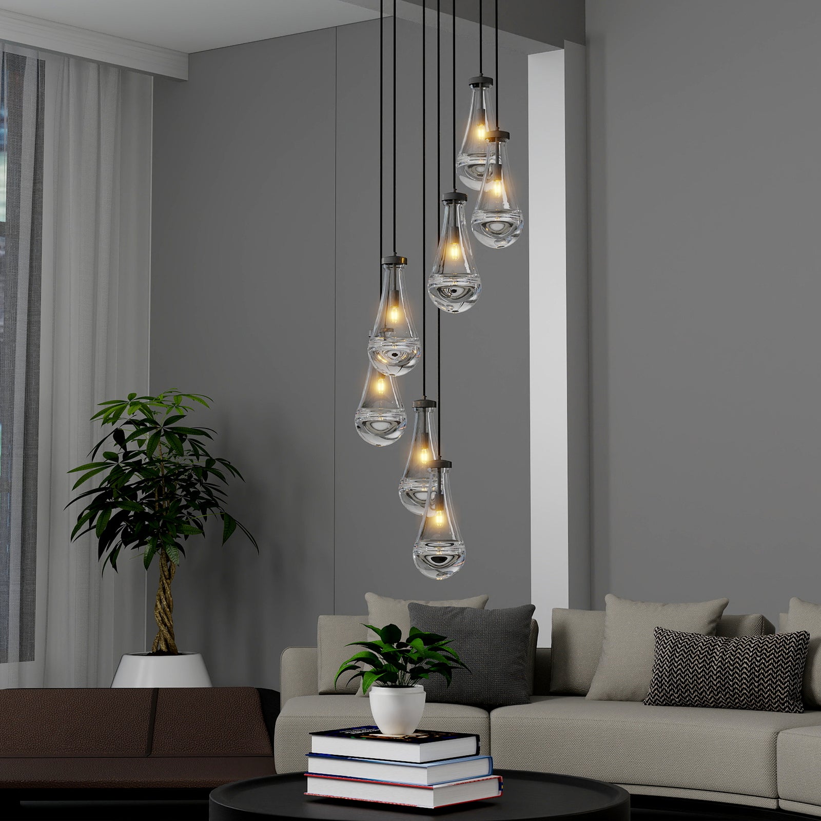 7-Light Black Pendant Chandelier — Restaurant Dining & Bar — view 9
