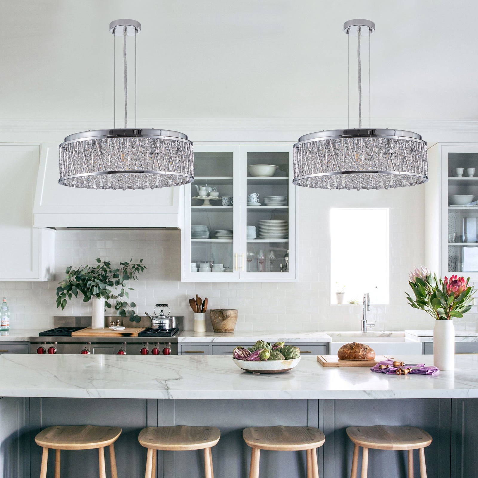 19-Inch Round Crystal Flush-Mount Chandelier for Restaurant Kitchen Islands — view 5
