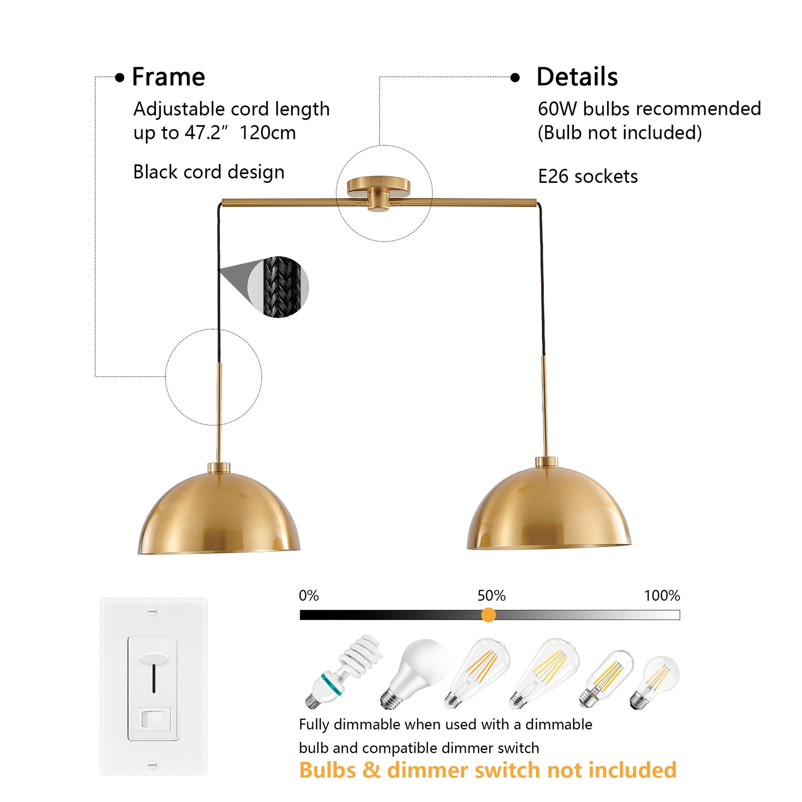 41-Inch Copper Double Pendant Light for Restaurant Dining Rooms and Kitchen Islands — view 5