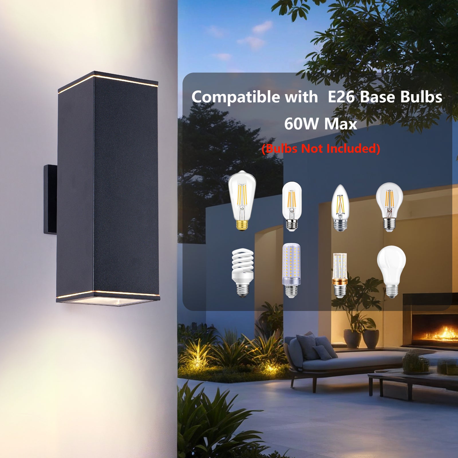 12-Inch Square Up/Down Porch Lights (4-Pack) — Restaurant Patio — view 3