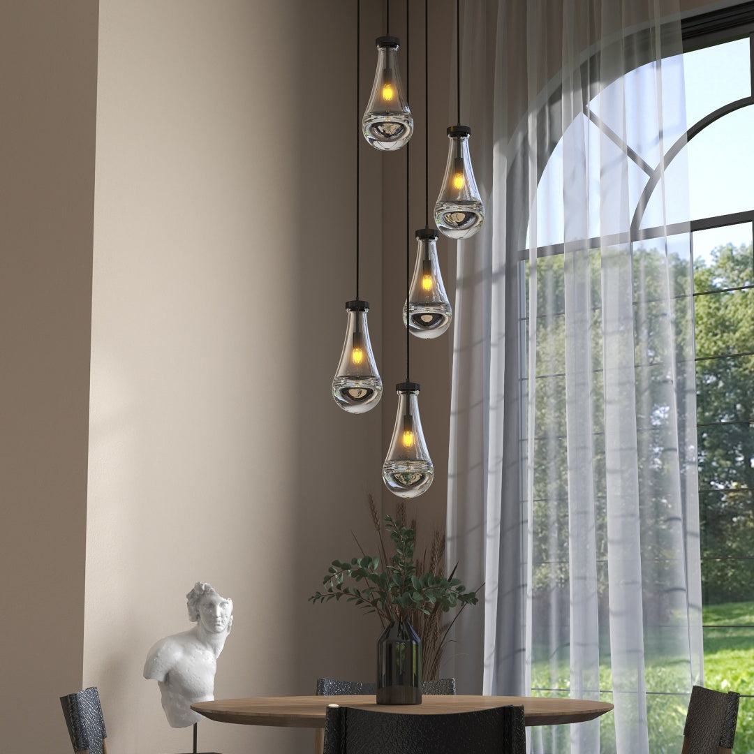Black 5-Light High-Ceiling Cluster Chandelier for Restaurant Dining Rooms — view 3