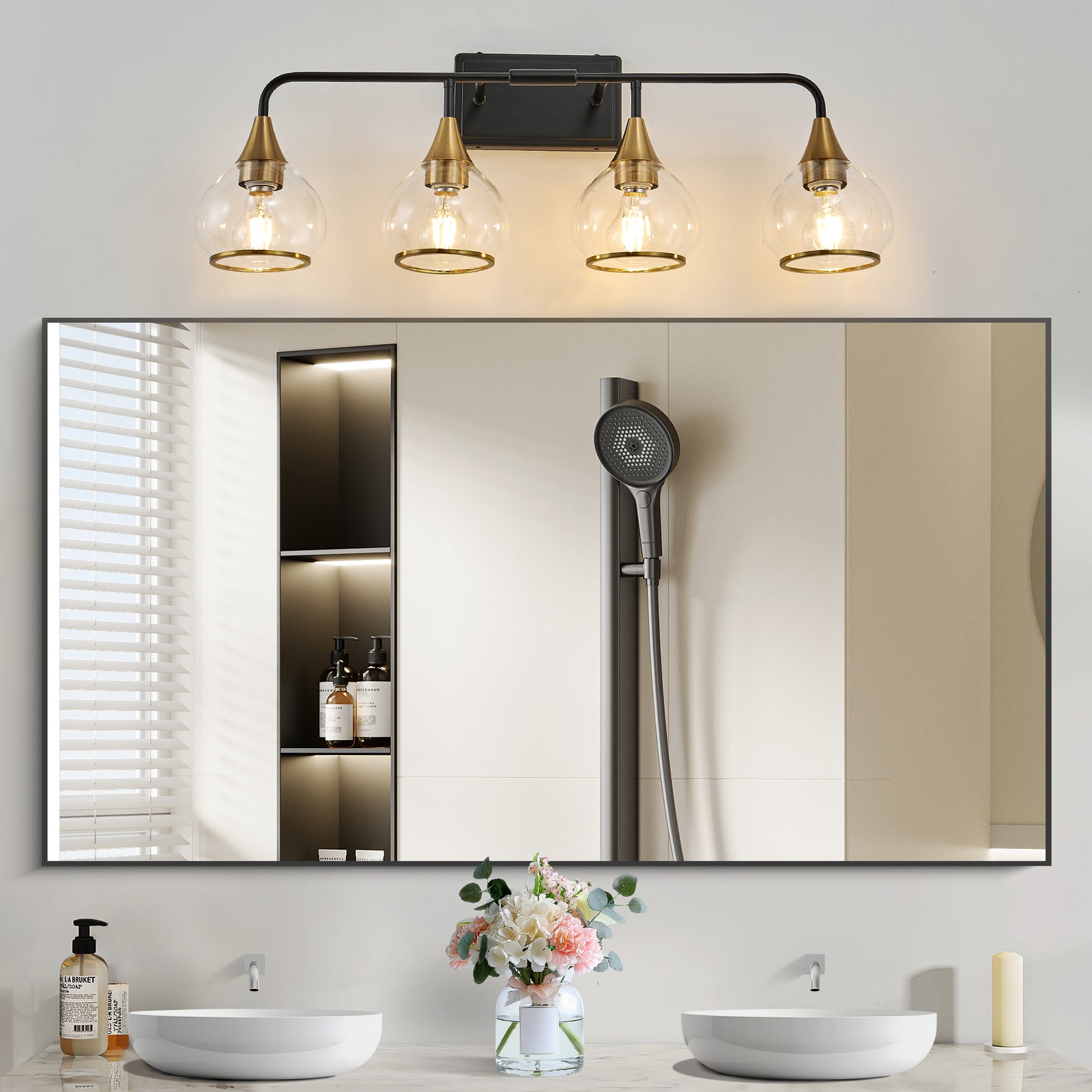 31-Inch Black and Gold 4-Light Glass Wall Sconce for Restaurant Restrooms and Hallways — view 2