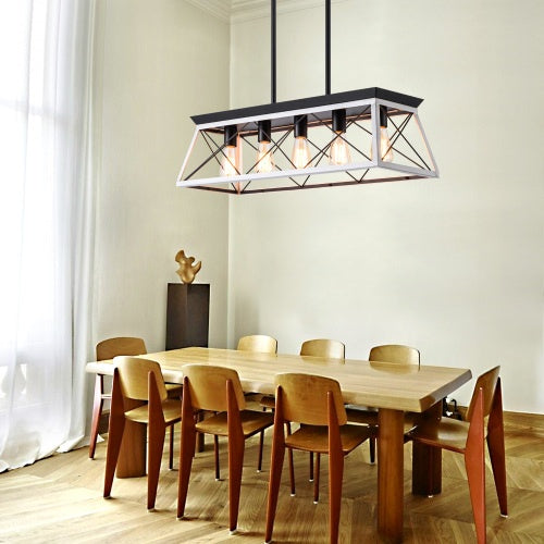 White and Charcoal Five-Light Farmhouse Chandelier for Restaurant Dining Rooms, Banquette Areas, and Warm Hospitality Interiors — view 2