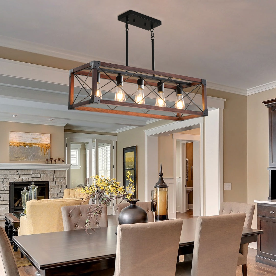 32-Inch Red-Wood Farmhouse Pendant — Restaurant Dining — view 5