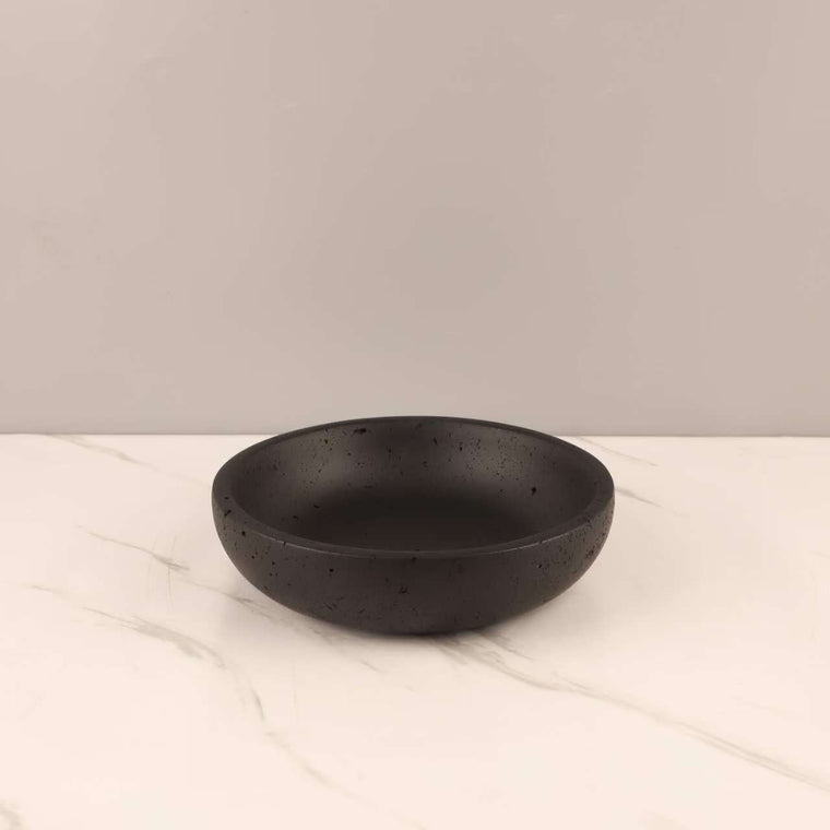 Black 20 cm bowl-style decorative stone accent tray