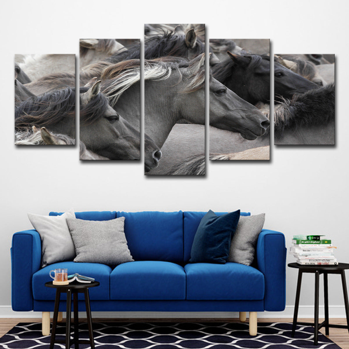 5-piece Grey And Black Horse Group Wall Art For Living Room And Bedroom Home Decor — view 2
