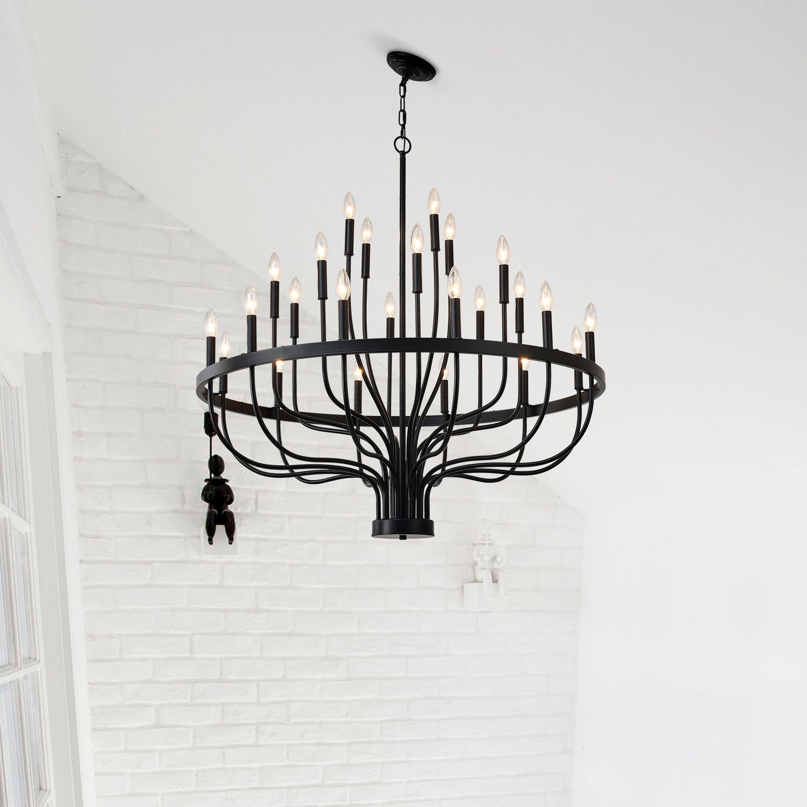 Matte Black 24-Light Chandelier — Industrial Dining Room Feature — view 2