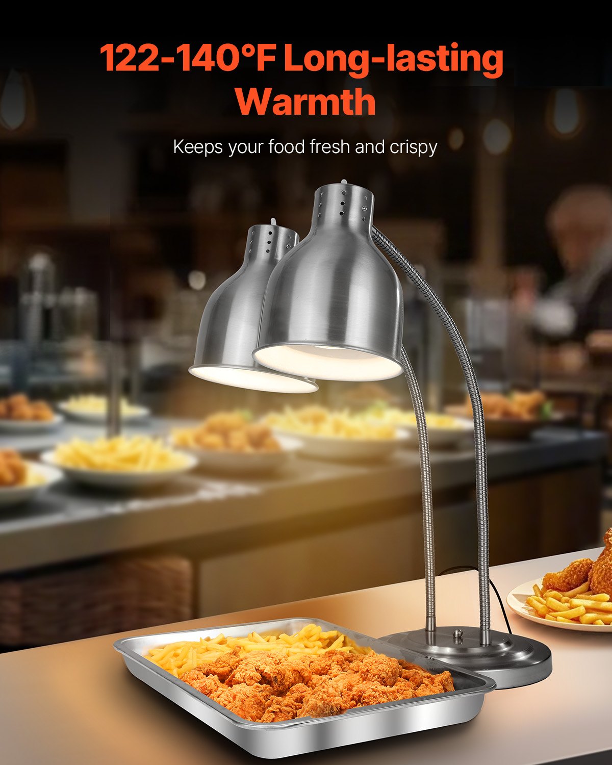 Silver 2-Head Commercial Food Heat Lamp — Restaurant Buffet — view 5